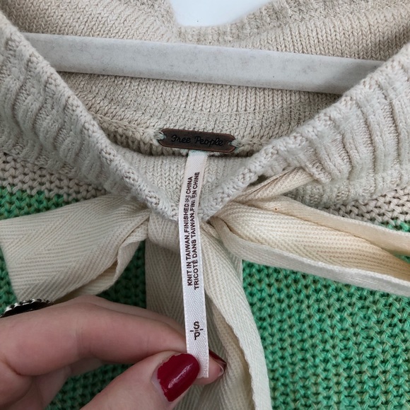 Free People Cream & Green Striped Oversized Cozy Knit Sweater - Picture 5 of 9